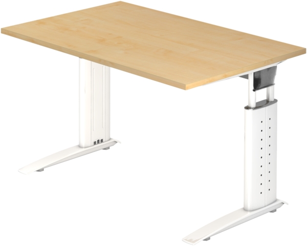 bümö höhenverstellbarer Schreibtisch U-Serie 120x80 cm in Ahorn, Gestell in weiß - PC Tisch klein für's Büro manuell höhenverstellbar, Computertisch verstellbar, US-12-3-W