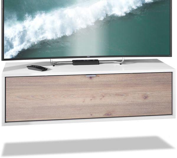 TV Board Lana 100 Hängeschrank Lowboard 100 x 29 x 37 cm, Korpus in Weiß Matt, Fronten in Eiche Nordic