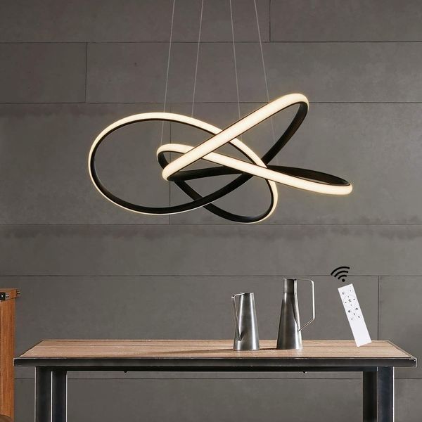 ZMH LED Pendelleuchte Wohnzimmer Schwarz Hängelampe Höhenverstellbar Ø62cm 62W Ringe Kronleuchter Deckenleuchte Dimmbar mit Fernbedienung Arbeitszimmer Küche Esszimmer Treppenlicht Kaffeeraum