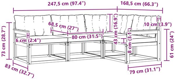 vidaXL Outdoor-Sofagarnitur mit Kissen 4 pcs Weiß und Beige 3388631 Bild 8