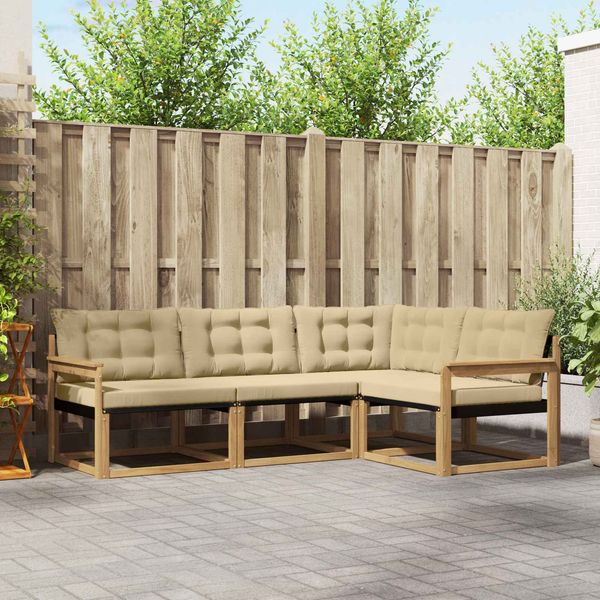 vidaXL Outdoor-Sofagarnitur mit Kissen 4 pcs Weiß und Beige 3388631