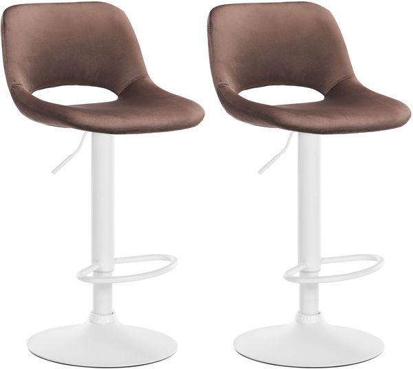 Barhocker 2er Set JAKSON - Braun, Samt, Weiß Barhocker mit Lehne Barstuhl Tresenhocker Tresenstuhl Kneipenhocker Kneipenstuhl