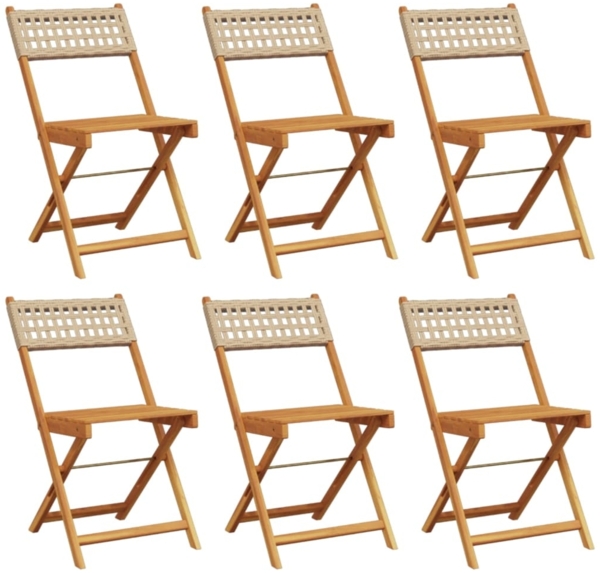 vidaXL Gartenstühle 6 Stk. Klappbar Beige Poly Rattan & Massivholz 3214599