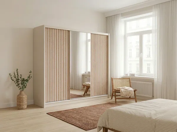 Vente-unique - CALOWI Wardrobe and walk-in wardrobe Holz, Platte BeigeBeige - B 61 cm x H 215 cm x L 250 cm