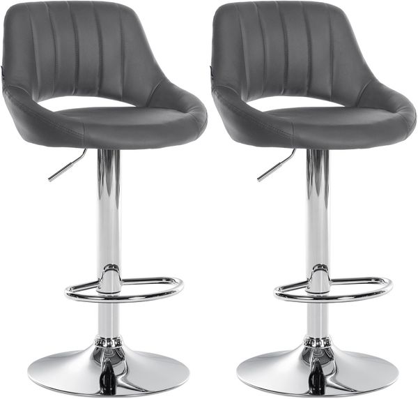 2er Set Barhocker SEGAD - Kunstleder Grau 47x48x85 cm Silber | Barstuhl Höhenverstellbar Mit Lehne Drehbar Tresenhocker Tresenstuhl Kneipenhocker