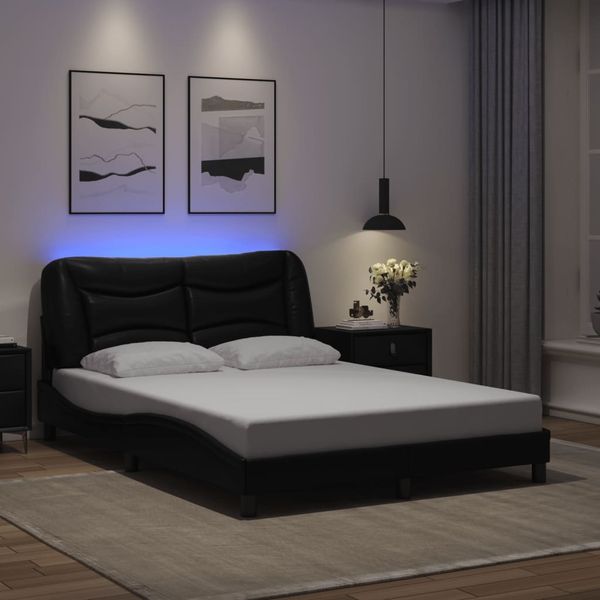 vidaXL Bettgestell mit LED ohne Matratze "Hvar" Schwarz 140x200 cm 3213934