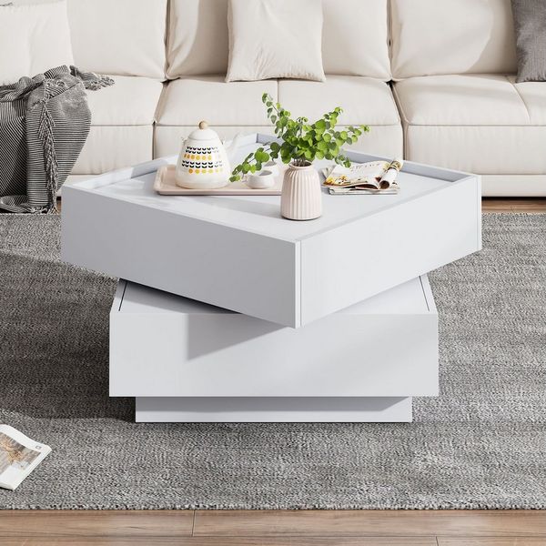 STILVORA Couchtisch Wohnzimmertsich mit drehbare Tischplatte,Sofatisch mit Ablage&Stauraum (Satztisch, Wohnzimmertisch Beistelltisch, Wohnzimmertisch, 1-St, 2 Schubladen, 60*60*38cm), mit Gleitschienendesign