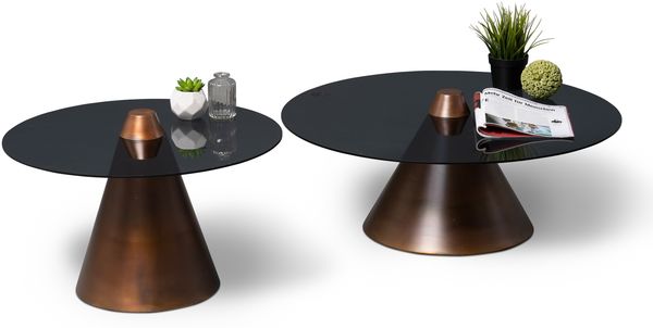 Satztisch >Lou< (2er-Set) in Metall kupferfarben / Sicherheitsglas - 29x80cm (HxD)