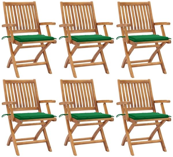vidaXL Klappbare Gartenstühle mit Kissen 6 Stk. Massivholz Teak 3072755