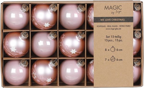 MAGIC by Inge Weihnachtsbaumkugel, Weihnachtskugeln Glas 6cm Sterne Motiv 15 Stück - Lovely Magnolia