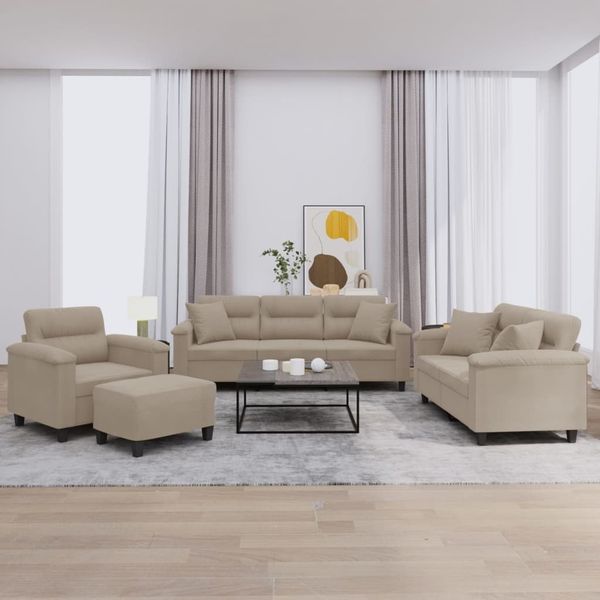 vidaXL 4-tlg. Sofagarnitur mit Kissen Taupe Mikrofasergewebe 3202308