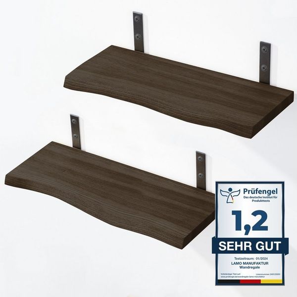 LAMO Manufaktur Wandregal Wandhalter 2er Set, Komplett-Set mit Baumkante, 20mm stake Massivholzplatte