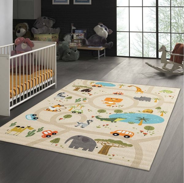 TeppichHome24 Kinderteppich Rutschfester Kinder-Spielteppich in beige, rechteckig