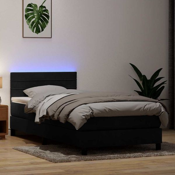 vidaXL Boxspringbett mit Matratze & LED Schwarz 90x210 cm Samt 3316961
