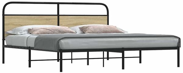 vidaXL Metallbett ohne Matratze Sonoma-Eiche 200x200 cm 3318646