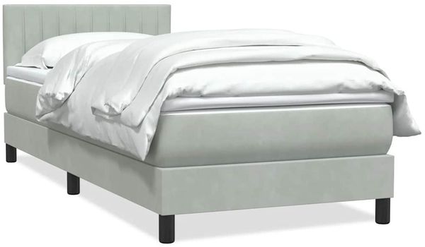 vidaXL Boxspringbett mit Matratze Hellgrau 90x210 cm Samt 3316383