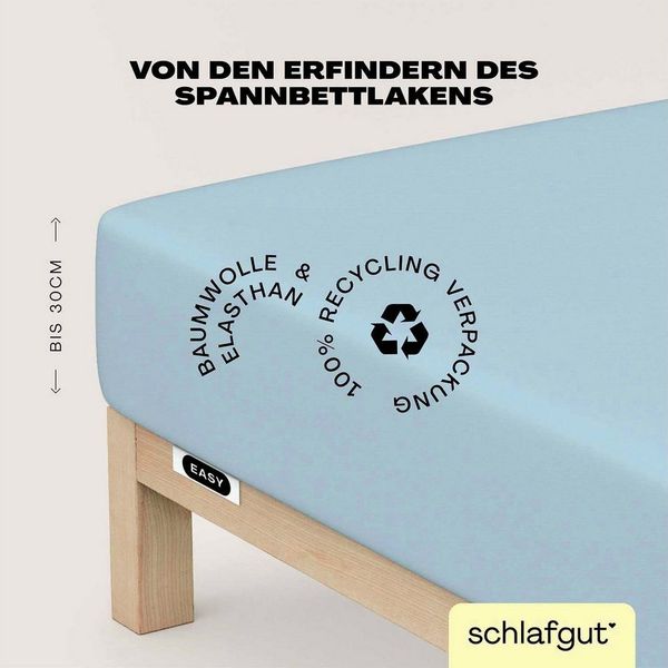 Schlafgut 'Easy' Spannbettlaken, MADE IN GREEN by OEKO-TEX®, Gummizug: rundum, Jersey Elasthan, Blue Light, XL 180x200cm - 200x220cm