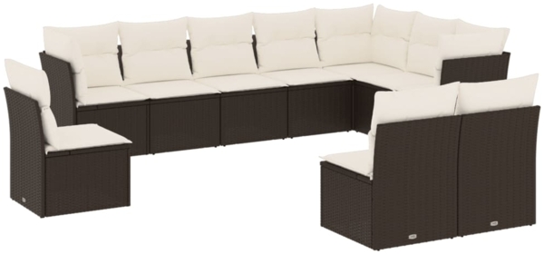 vidaXL 10-tlg. Garten-Sofagarnitur mit Kissen Schwarz Poly Rattan 3217796