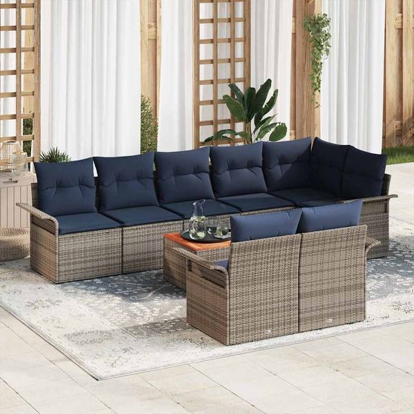 vidaXL Gartensofa-set mit Kissen 9 pcs Grau Poly-Rattan 3347346
