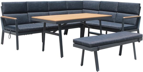 Gardissimo 'Nabari' Dining-Ecklounge mit Ecksofa, Bank & Tisch, Aluminium, Braun, Rechts