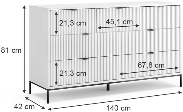 Sideboard Eliza Weiß 42 x 81 cm mit 7 Schubladen Vicco Bild 3