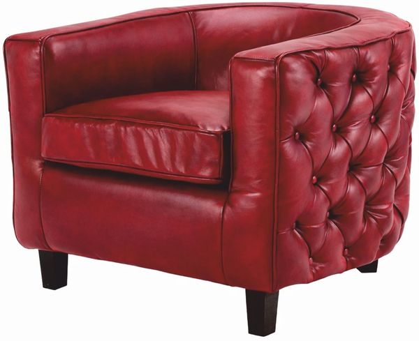 Casa Padrino Luxus Chesterfield Echtleder Sessel Rot / Schwarz - Leder Möbel