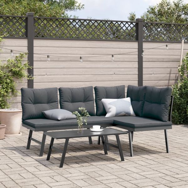 vidaXL 3-tlg. Garten-Sitzgruppe mit Kissen Schwarz Stahl 3283711