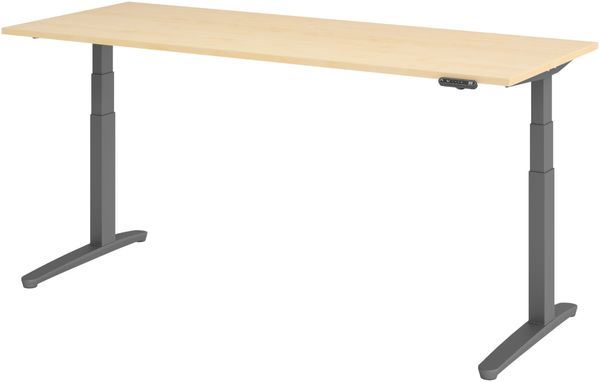 bümö elektrisch höhenverstellbarer Schreibtisch 200x80 cm in Ahorn, Gestell in graphit - Designer Bürotisch mit Memoryfunktion, elektrischer Stehschreibtisch höhenverstellbar, XBHM20-3-GG