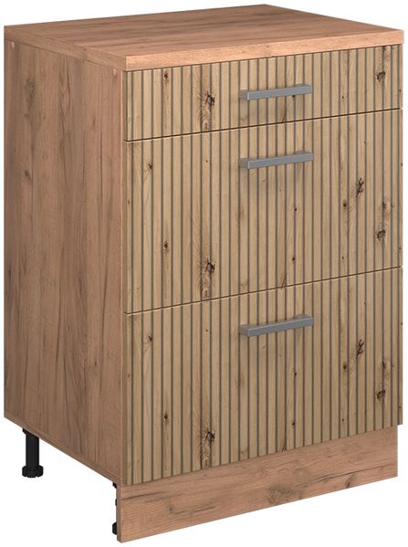 Küchenschrank für Dachschrägen R-Line Artisan-Eiche 60 cm ohne Schräge mit 3 Schubladen Vicco