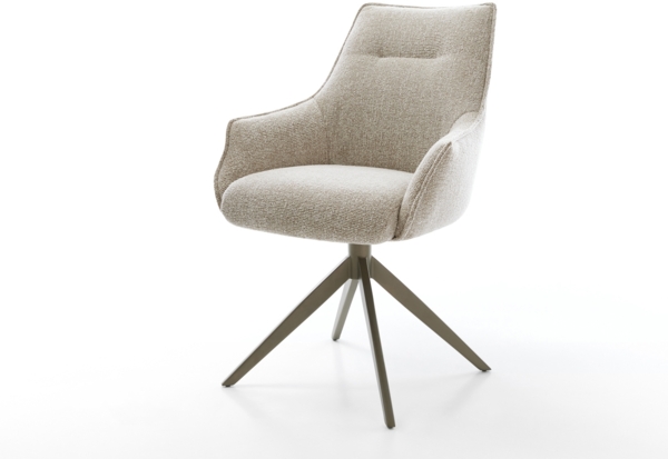 Drehstuhl Alja-Flex mit Armlehnen Webstoff Soft Beige Kreuzgestell breit Effektfinish Titan 360° drehbar Wippfunktion Taschenfederkern