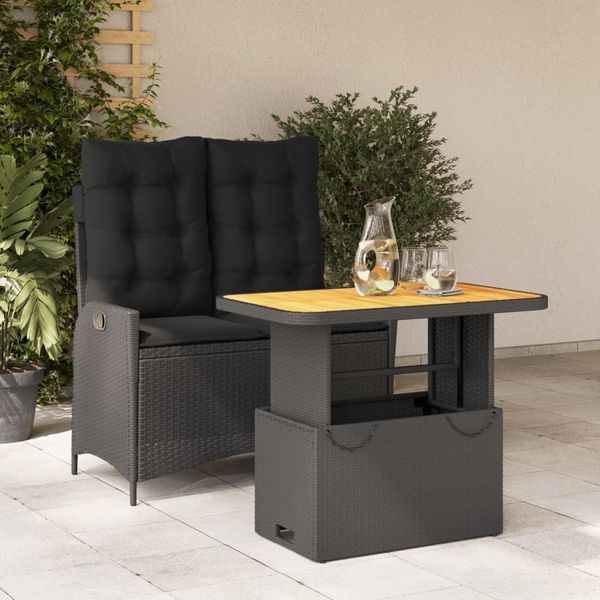 vidaXL 2-tlg. Garten-Essgruppe mit Kissen Schwarz Poly Rattan 3277454