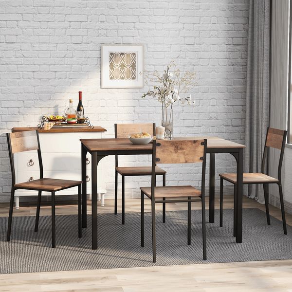 Sitzgruppe mit Esstisch und 4 Stühlen, 108 x 65 x 75 cm, braun, platzsparend