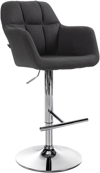 Barhocker TUBEL - Stoff Schwarz 57x59x97 cm Silber | Barstuhl Höhenverstellbar Mit Lehne Drehbar Tresenhocker Tresenstuhl Kneipenhocker Kneipenstuhl