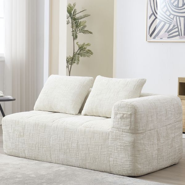 2-Sitzer Sofa ohne Montage, mit Kissen & Seitentaschen, 158x90x60 cm, Beige