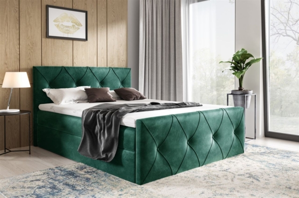 Boxspringbett Schlafzimmerbett LEWIS LUX 200x220cm in Stoff Fresh Grün