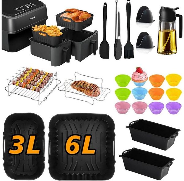 SURFOU Backform Heißluftfritteuse Zubehör für Philips Airfryer Zubehör Ölsprüher, (29-tlg Heißluftfritteuse Zubehör Set für Philips Airfryer Dual Basket 3000/5000 Serie(z. B. NA350/00, NA352/04), und Tefal EY9018 Dual Easy Fry, und die meisten Dual Zon...