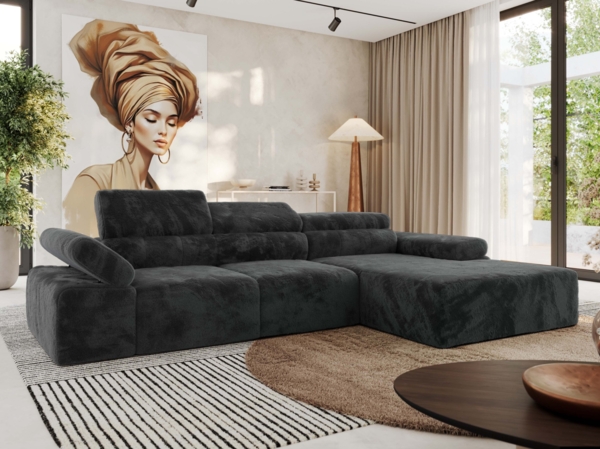 Ecksofa mit Relax-funktion, Elektrisch verstellbarer Sitz, L-förmige Ecke mit Armlehnen, Wellenfeder - RILASSO - rechts Seite