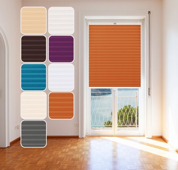 DomDeco Plissee 45x100 cm Orange, blickdicht, Ohne Bohren, Klemmfix, Sicht- und Sonnenschutz, ohne Bohren, Klemmfix, Fixmaß, Klemmträger