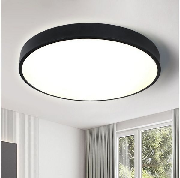 style home LED Deckenleuchte Flach Rund Deckenlampe 24W/36W/48W, Warmweiß 3000K, Schlafzimmer Lampe Küchenlampe 40x40x4 cm,Schwarz