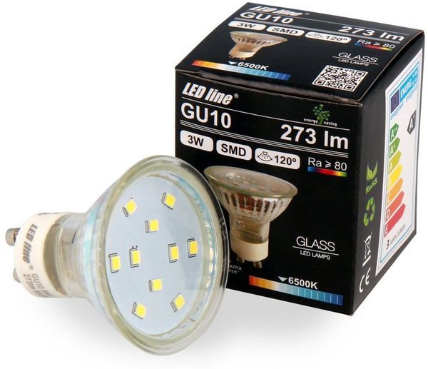 LED-Line LED-Leuchtmittel GU10 3W LED Leuchtmittel Kaltweiß 6500K 273, 10 St.