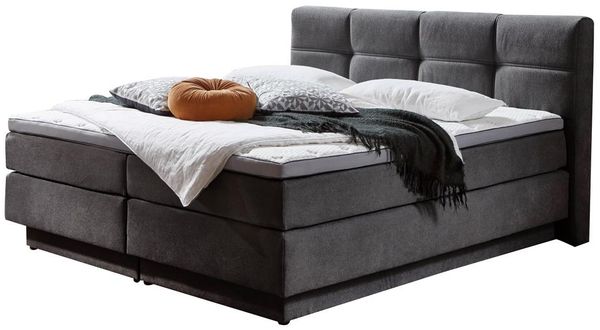 Boxspringbett PORTAGE 180x200 grau inkl. Bettkasten Topper