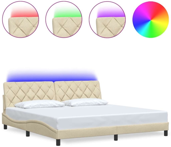 vidaXL Bettgestell mit LED ohne Matratze Creme 200x200 cm Stoff 3310697