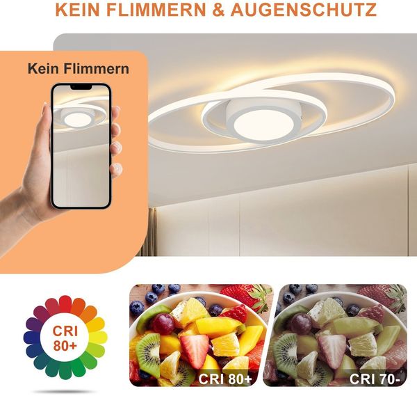 ZMH LED Deckenleuchte Flach Wohnzimmer - Wohnzimmerlampe 48W Dimmbar Deckenlampe Metall Schlafzimmerlampe Weiß mit Fernbedienung 3000K-6500K Modern für Schlafzimmer Kinderzimmer Büro Balkon Bild 5