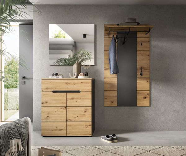 Home affaire Garderoben-Set REHAT, TOPSELLER!, 3-teilig, Breite 175 cm, individuell erweiterbar, (Set, 3-St, bestehend aus: Kommode, Spiegel und Garderobenpaneel), Garderobenkombination, Kombination, Set, Flurgarderobe, Diele