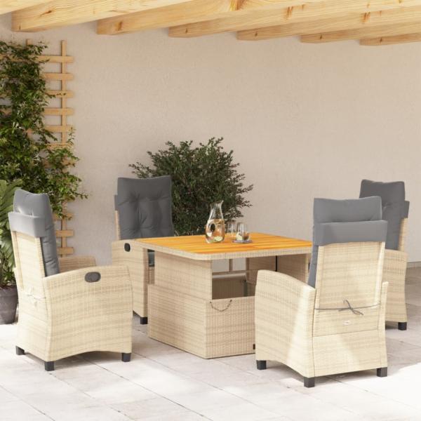 vidaXL 5-tlg. Garten-Essgruppe mit Kissen Beige Poly Rattan 3277425