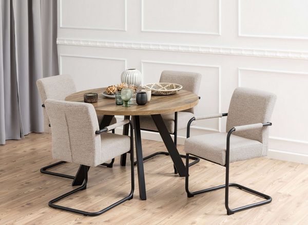 ACTONA GROUP Esstisch Zalida Esszimmertisch, rund, Eichenoptik, schwarze Stahlbeine, Verlängerungsplatten T: 120/210 cm