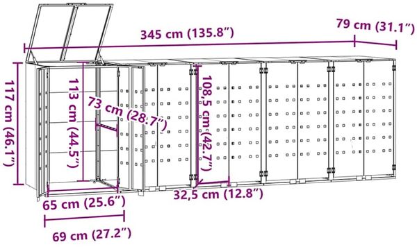 vidaXL Mülltonnenbox für 5 Tonnen Anthrazit 345x79x117 cm Stahl 3279985 Bild 11