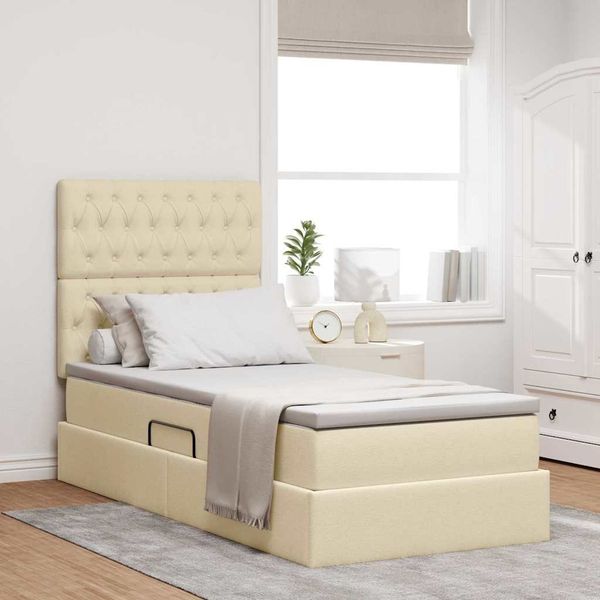 vidaXL Bett mit Stauraum und LED mit LED Creme 90 x 190 cm Polyester 3372451