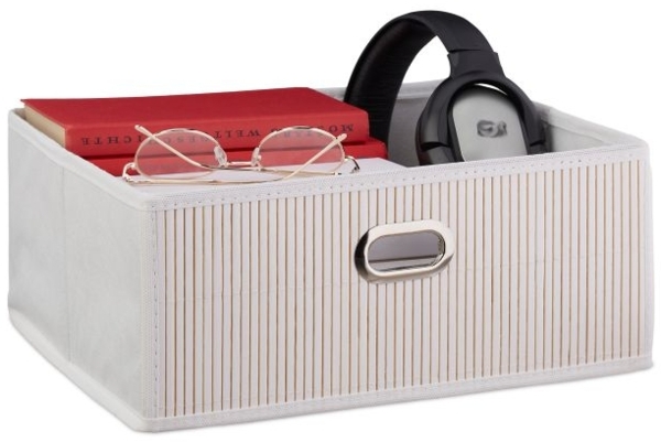 4 x Aufbewahrungskorb Bambus flach weiß