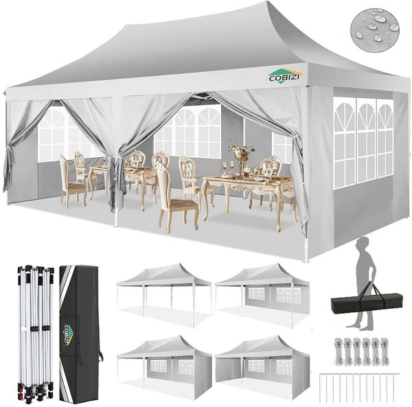 COBIZI Pavillon 3x6,Faltpavillon 3x6 Wasserdicht Stabil Winterfest, Sofort aufklappbare Vordächer Outdoor Gartenzelt mit 6 Seitenteilen, für Party Garten Festival, Weiß